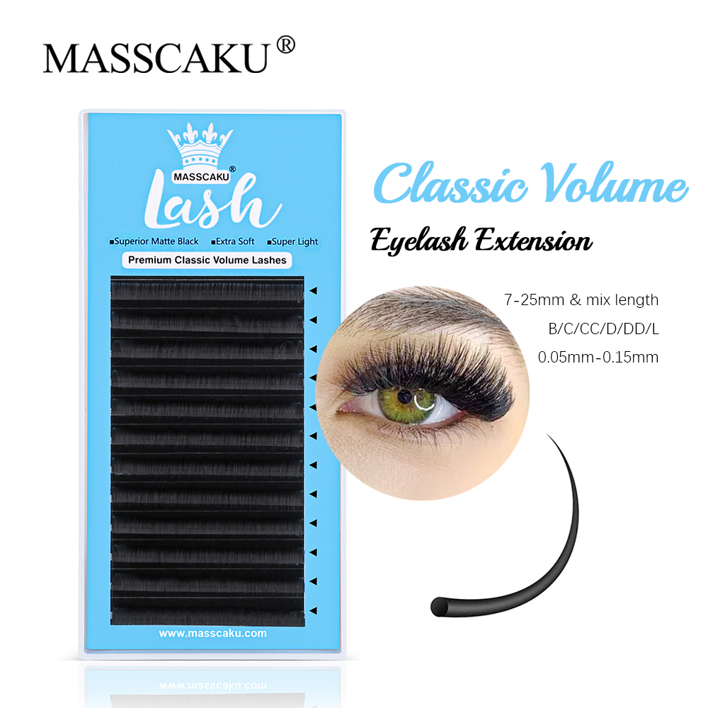 Eyelash Extension Double Lash - MASSCAKU-وصلات رموش كلاسيكية منتظمة ، ريش